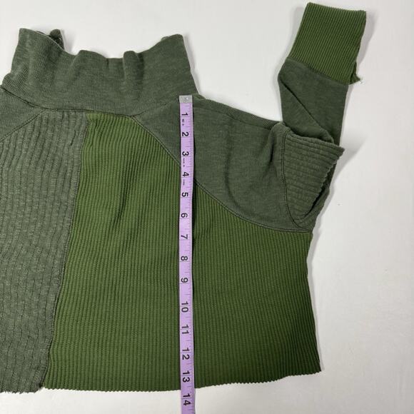 Urban Outfitters Crop Long Sleeve Henley Waffle Knit Top XS Green Patchwork Snap - Picture 5 of 7